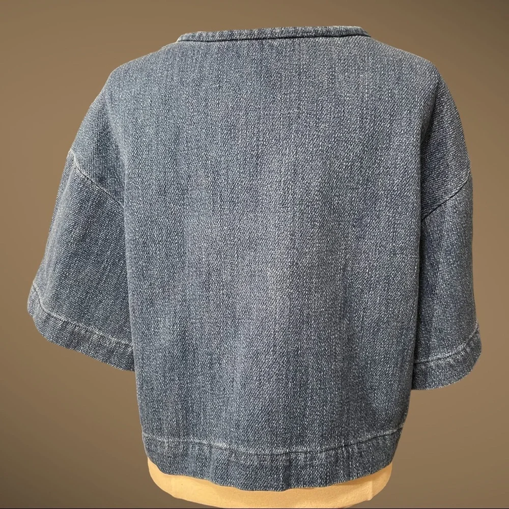 Ksenia Schnaider Denim Pull Over Top with Distressed Embellishment Size Medium - Picture 4 of 4